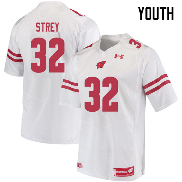 Youth #32 Marty Strey Wisconsin Badgers College Football Jerseys Sale-White - Click Image to Close